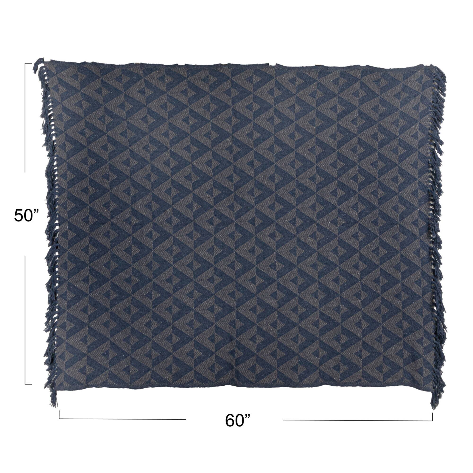 Hello Honey® Blue Azure Triad Cotton Blend Throw with Fringe
